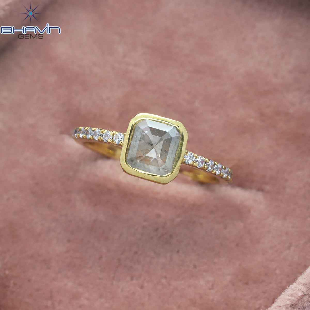 Emerald Diamond Salt And Pepper Diamond Natural Diamond Gold Ring Engagement Ring