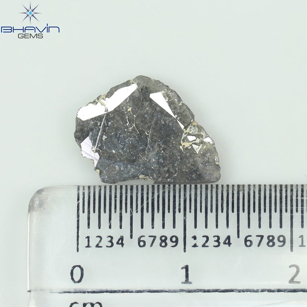 2.28 CT スライス形状 天然ダイヤモンド ソルト アンド ペッパー カラー I3 クラリティ (13.30 MM)