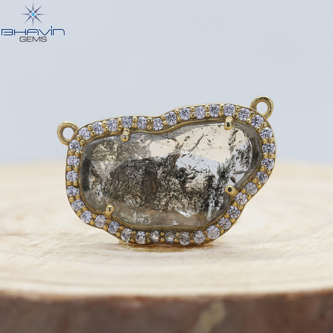 Diamond Pendant, Slice Diamond, Salt And Pepper Diamond, Yellow Gold Pendant, Bridal Necklace, Pendant
