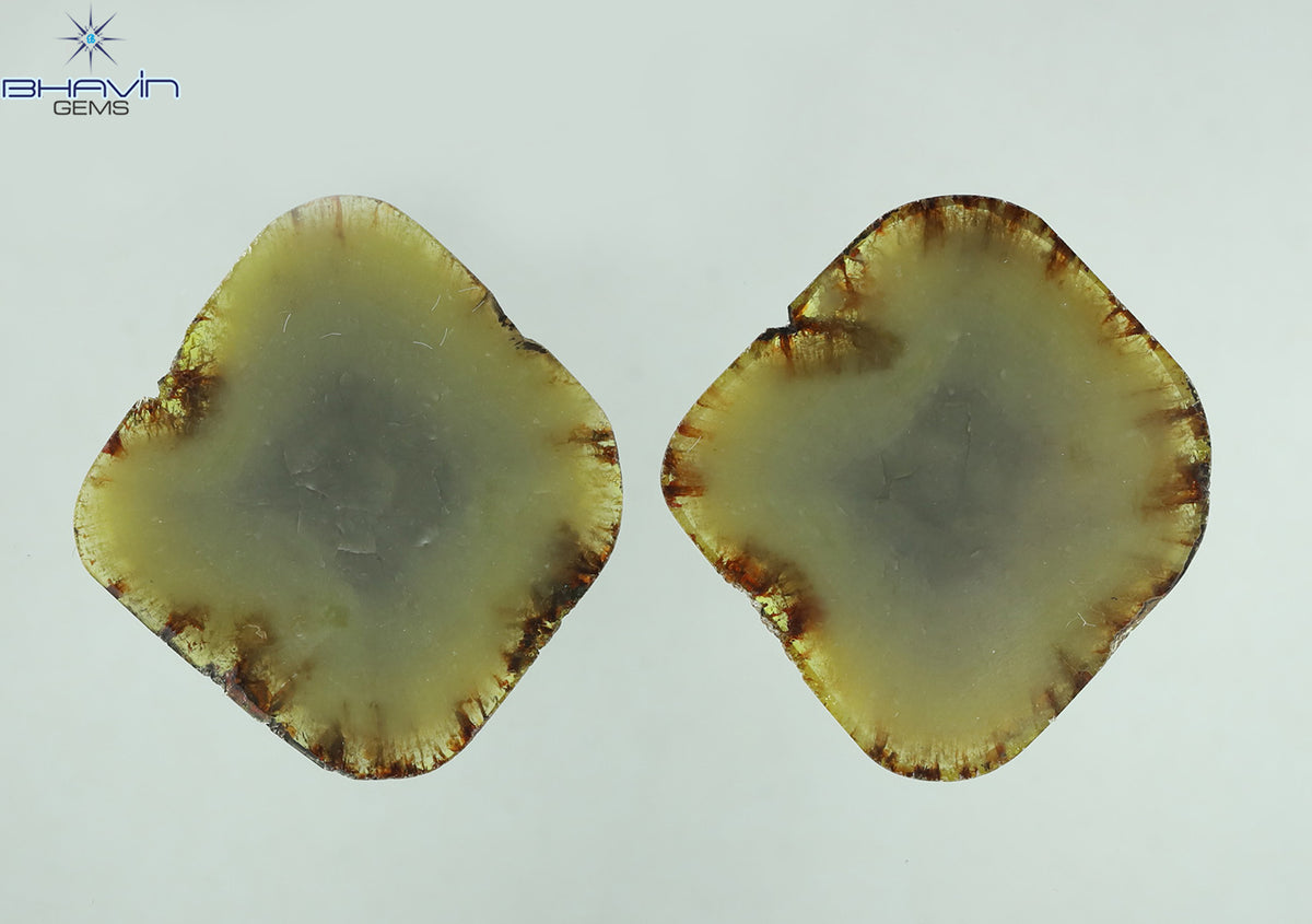 26.07 CT (2 Pcs) Slice Natural Brownish Grayish Yellow Diamond Clarity I3 (30.00 MM)