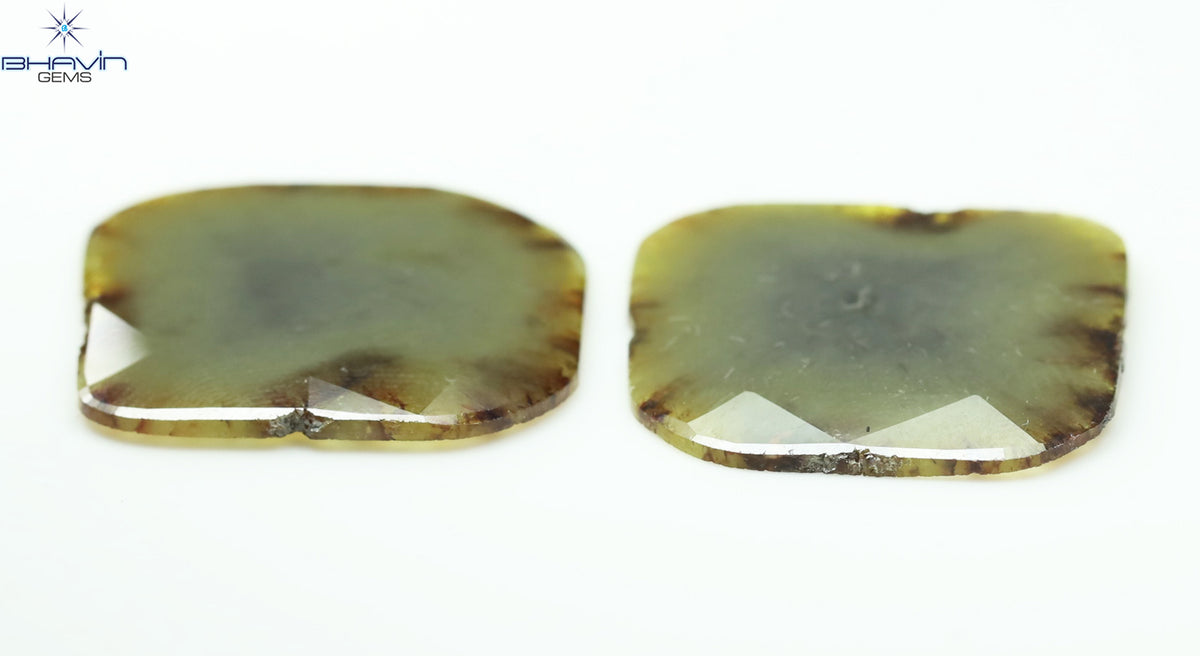 26.07 CT (2 Pcs) Slice Natural Brownish Grayish Yellow Diamond Clarity I3 (30.00 MM)