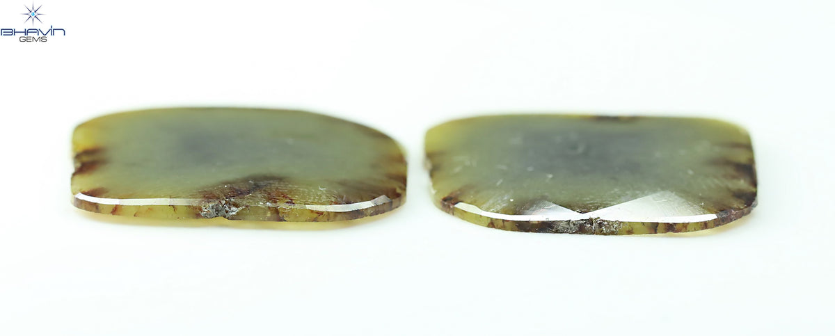 26.07 CT (2 Pcs) Slice Natural Brownish Grayish Yellow Diamond Clarity I3 (30.00 MM)