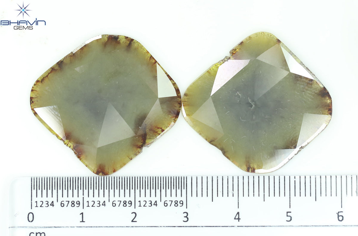 26.07 CT (2 Pcs) Slice Natural Brownish Grayish Yellow Diamond Clarity I3 (30.00 MM)