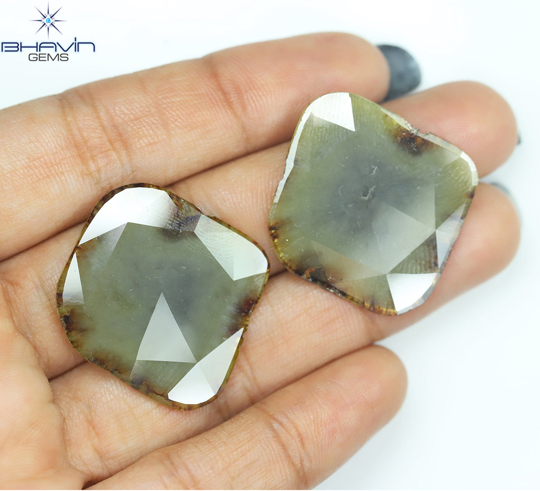 26.07 CT (2 Pcs) Slice Natural Brownish Grayish Yellow Diamond Clarity I3 (30.00 MM)