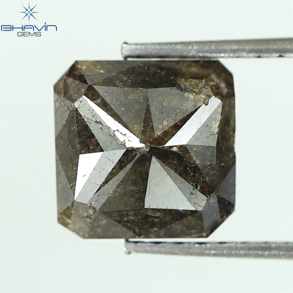1.97 CT, Radiant Shape Diamond Brown Salt And Pepper Color,I3 Clarity, (7.74 MM)