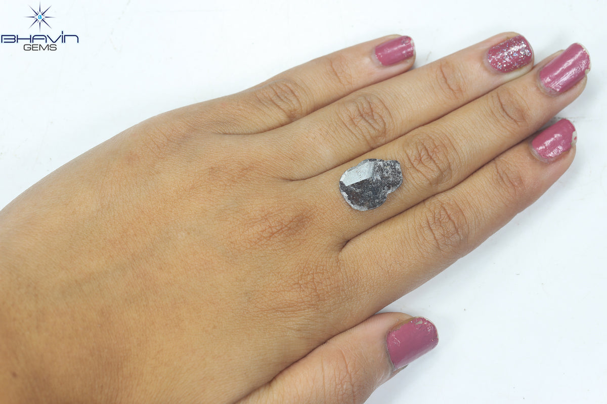 2.79 CT スライス シェイプ ナチュラル ダイヤモンド ソルト アンド ペッパー カラー I3 クラリティ (14.35 MM)