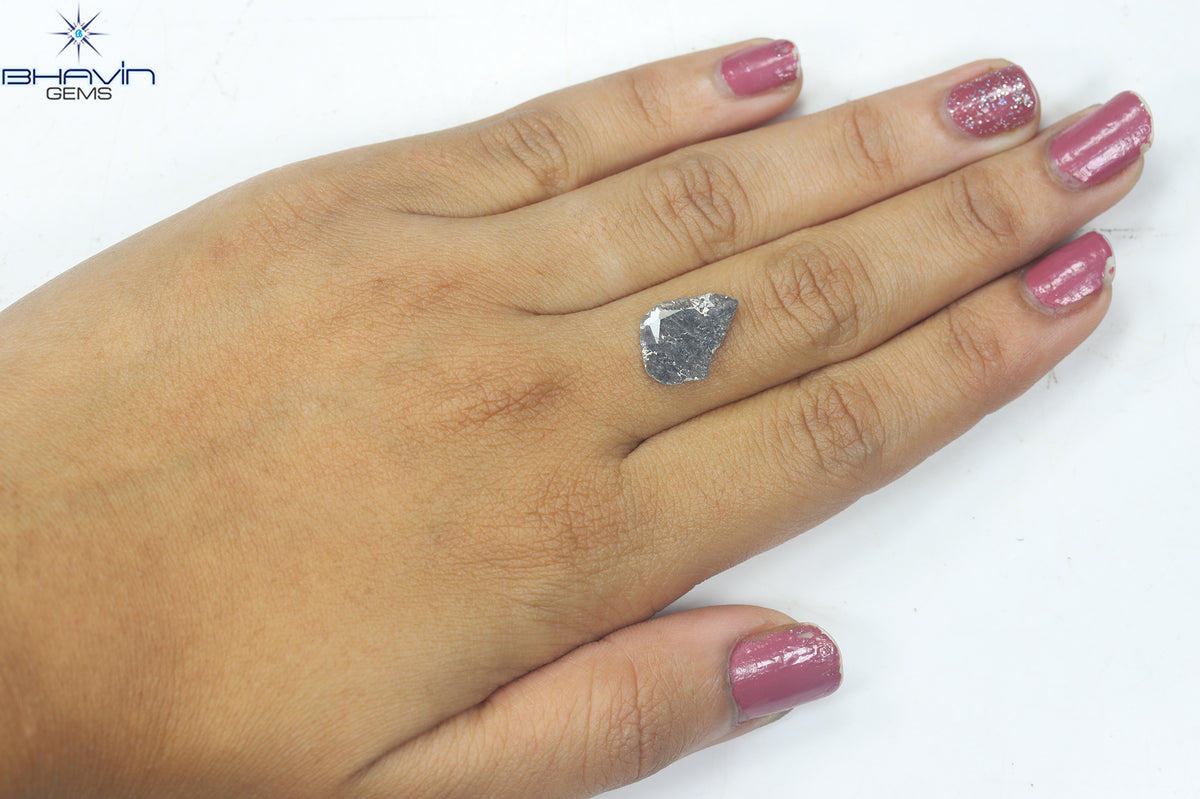 2.28 CT スライス形状 天然ダイヤモンド ソルト アンド ペッパー カラー I3 クラリティ (13.30 MM)