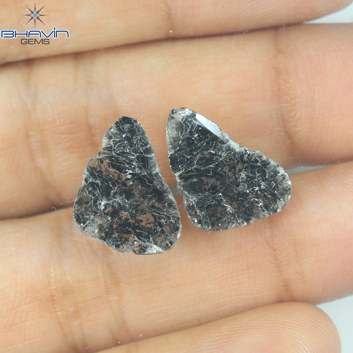 3.44 CT (2 Pcs) Slice Natural Diamond Salt And Pepper Color Clarity I3 (14.15 MM)
