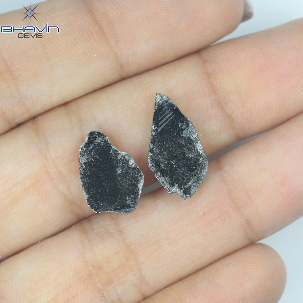 2.69 CT(2 Pcs) Slice Shape Natural Diamond Black Color I3 Clarity (15.45 MM)