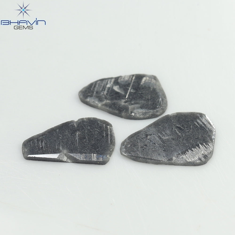4.32 CT/3 PCS Slice Shape Natural Diamond Black Color I3 Clarity (13.40 MM)