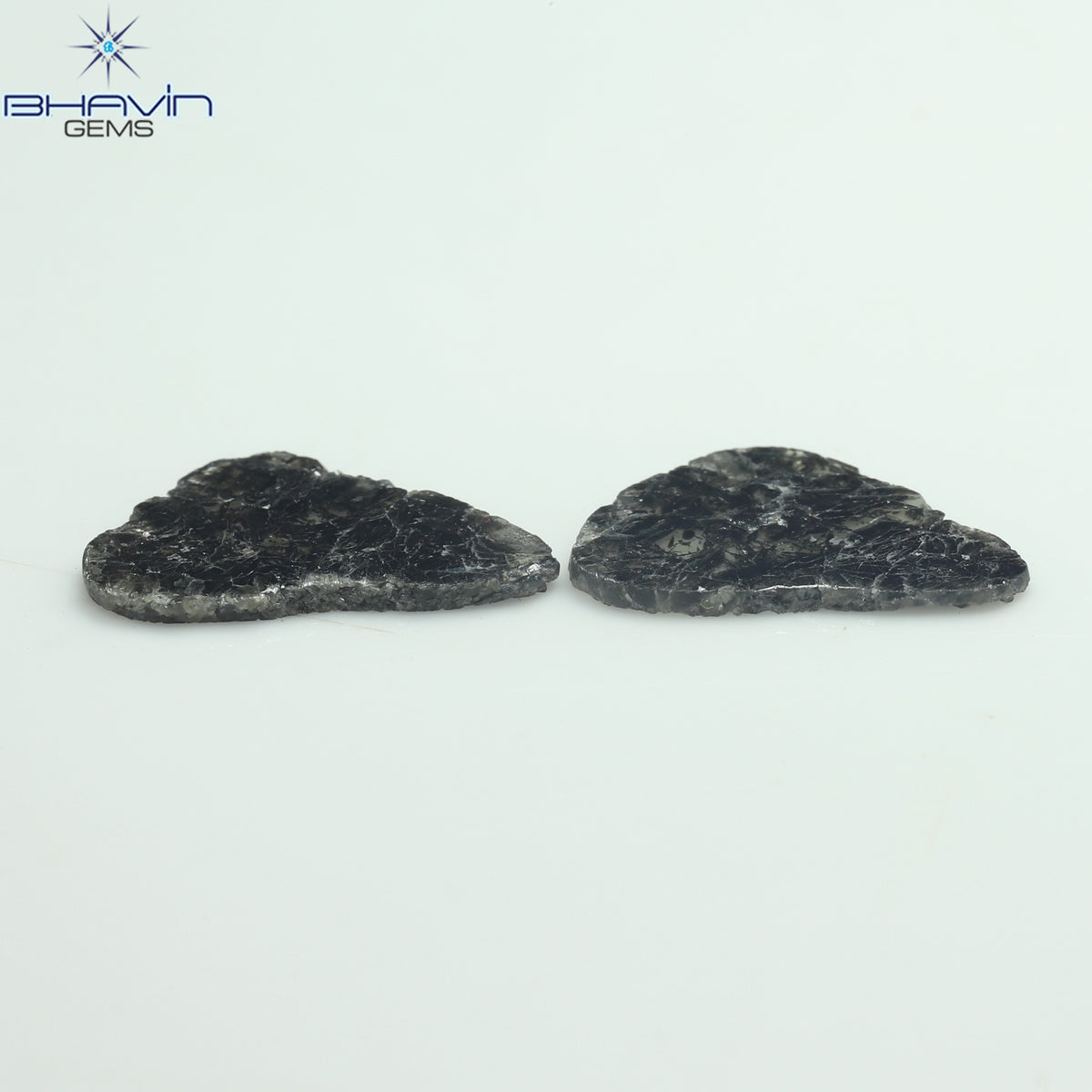 3.44 CT (2 Pcs) Slice Natural Diamond Salt And Pepper Color Clarity I3 (14.15 MM)