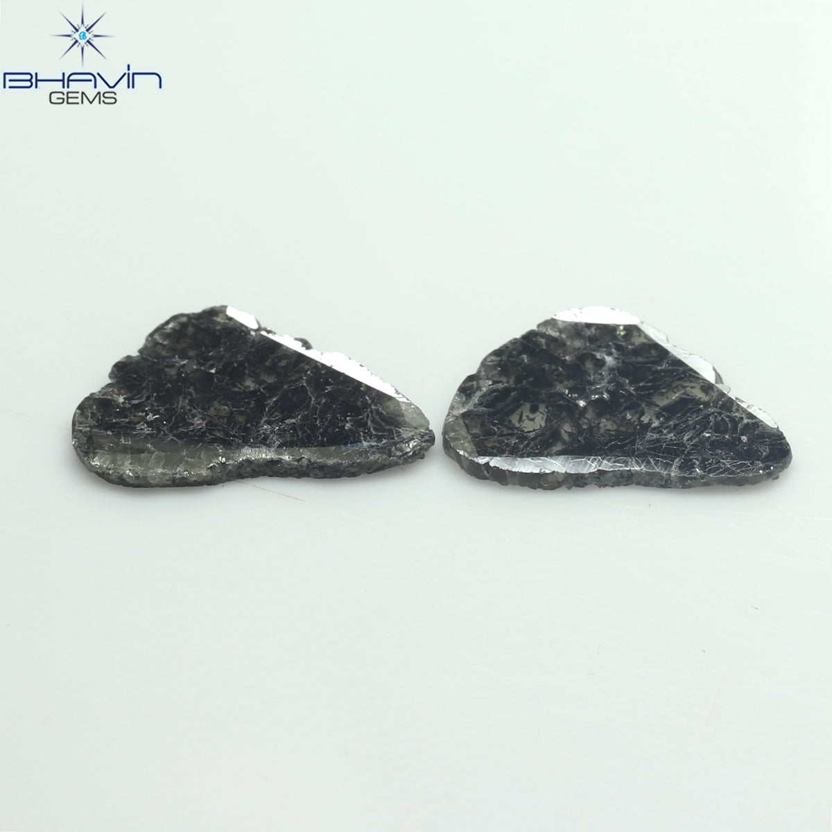 3.44 CT (2 Pcs) Slice Natural Diamond Salt And Pepper Color Clarity I3 (14.15 MM)