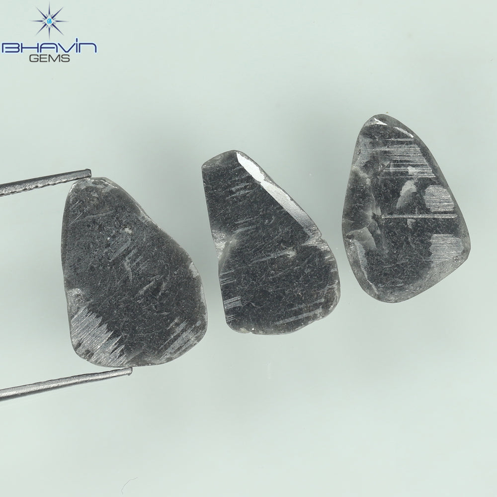 4.32 CT/3 PCS Slice Shape Natural Diamond Black Color I3 Clarity (13.40 MM)