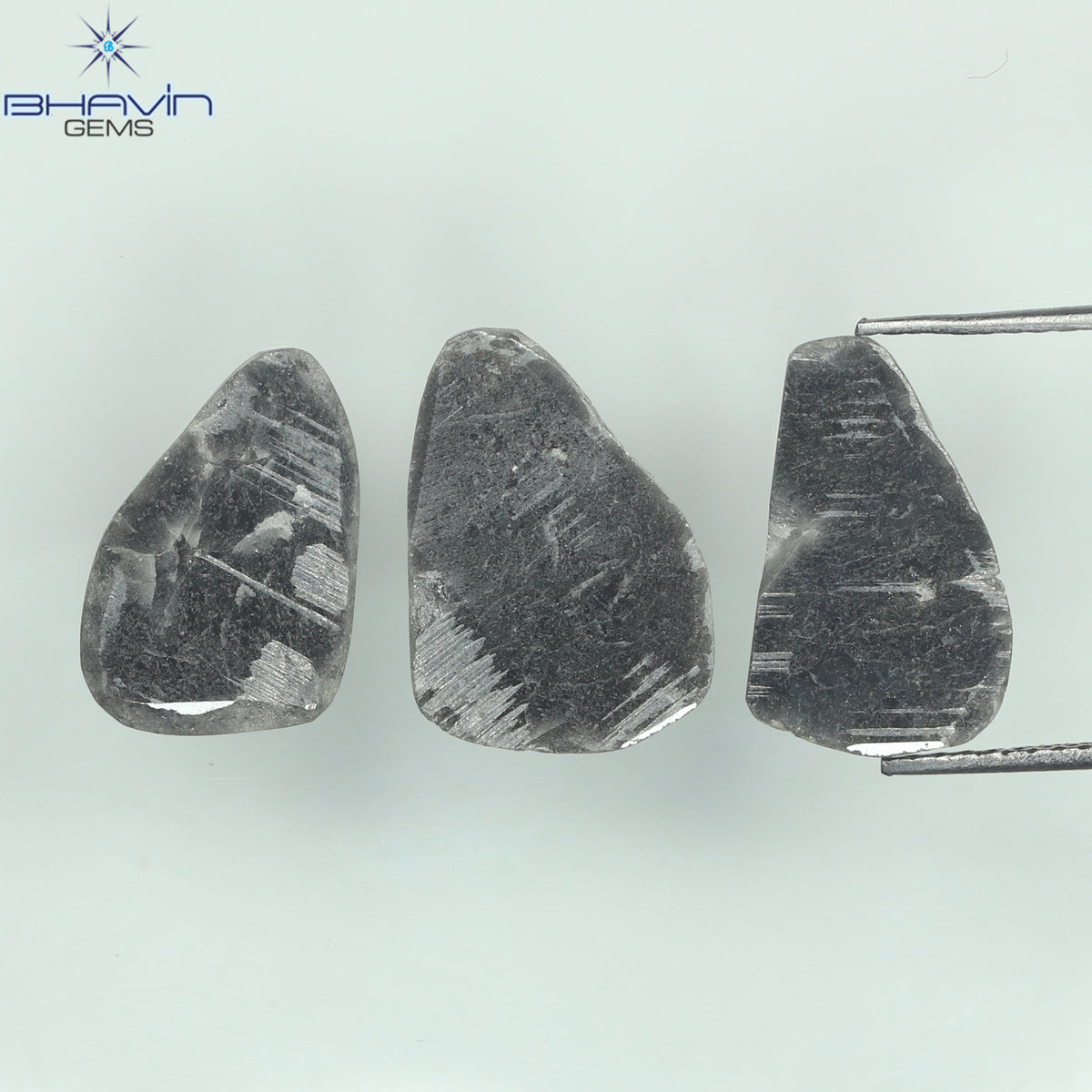 4.32 CT (3 Pcs) Slice Natural Diamond Black Color Clarity I3 (13.40 MM)