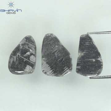 4.32 CT (3 Pcs) Slice Natural Diamond Black Color Clarity I3 (13.40 MM)