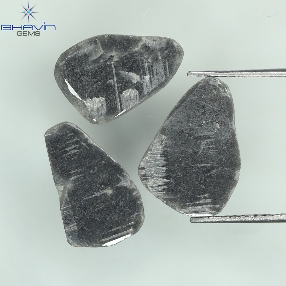 4.32 CT/3 ピース スライス シェイプ ナチュラル ダイヤモンド ブラック カラー I3 クラリティ (13.40 MM)