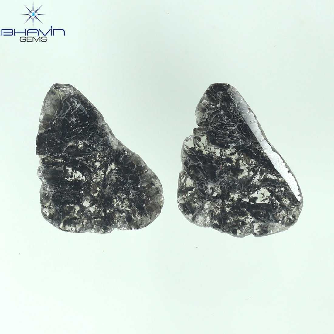 3.44 CT (2 Pcs) Slice Natural Diamond Salt And Pepper Color Clarity I3 (14.15 MM)
