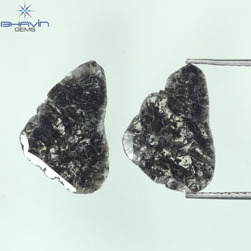 3.44 CT (2 Pcs) Slice Natural Diamond Salt And Pepper Color Clarity I3 (14.15 MM)