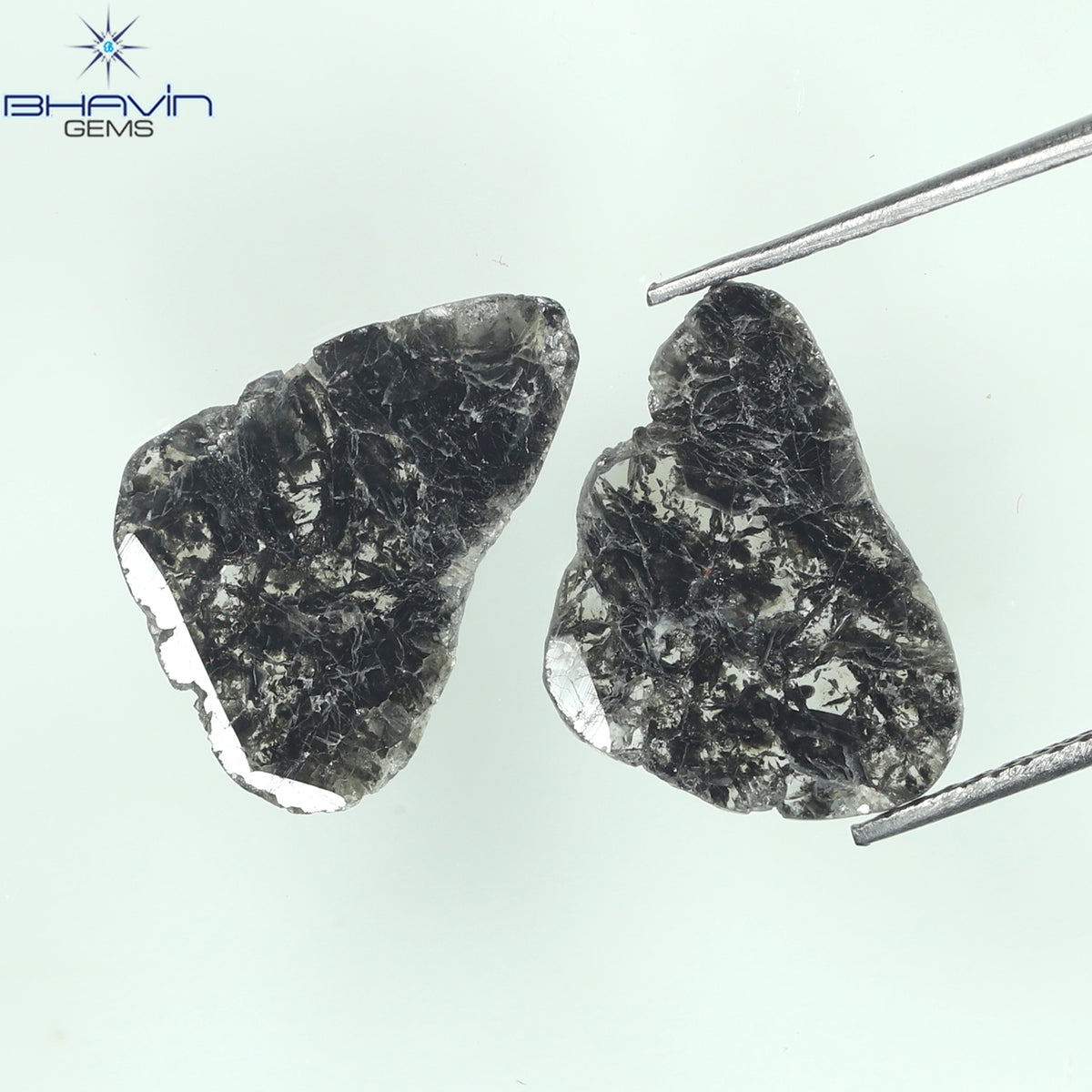 3.44 CT (2 Pcs) Slice Natural Diamond Salt And Pepper Color Clarity I3 (14.15 MM)
