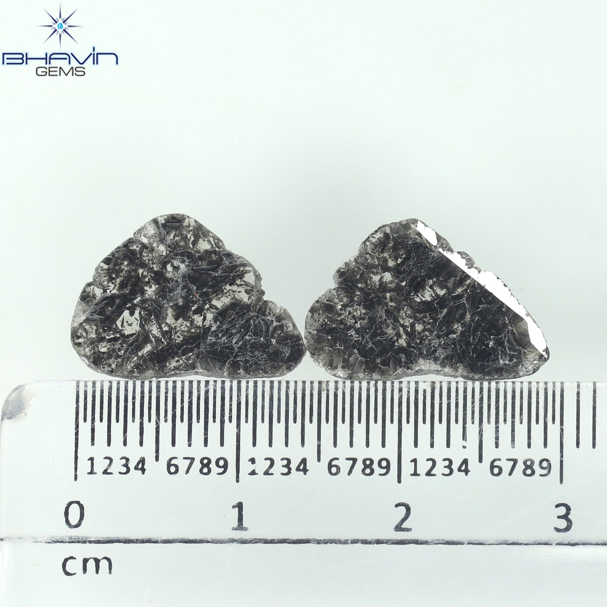 3.44 CT (2 Pcs) Slice Natural Diamond Salt And Pepper Color Clarity I3 (14.15 MM)