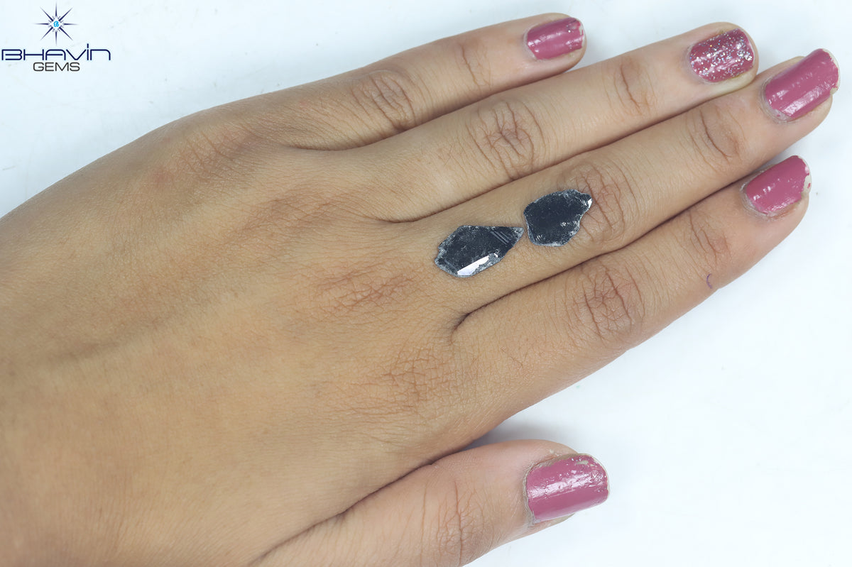 2.69 CT (2 Pcs) Slice Natural Diamond Black Color Clarity I3 (15.45 MM)