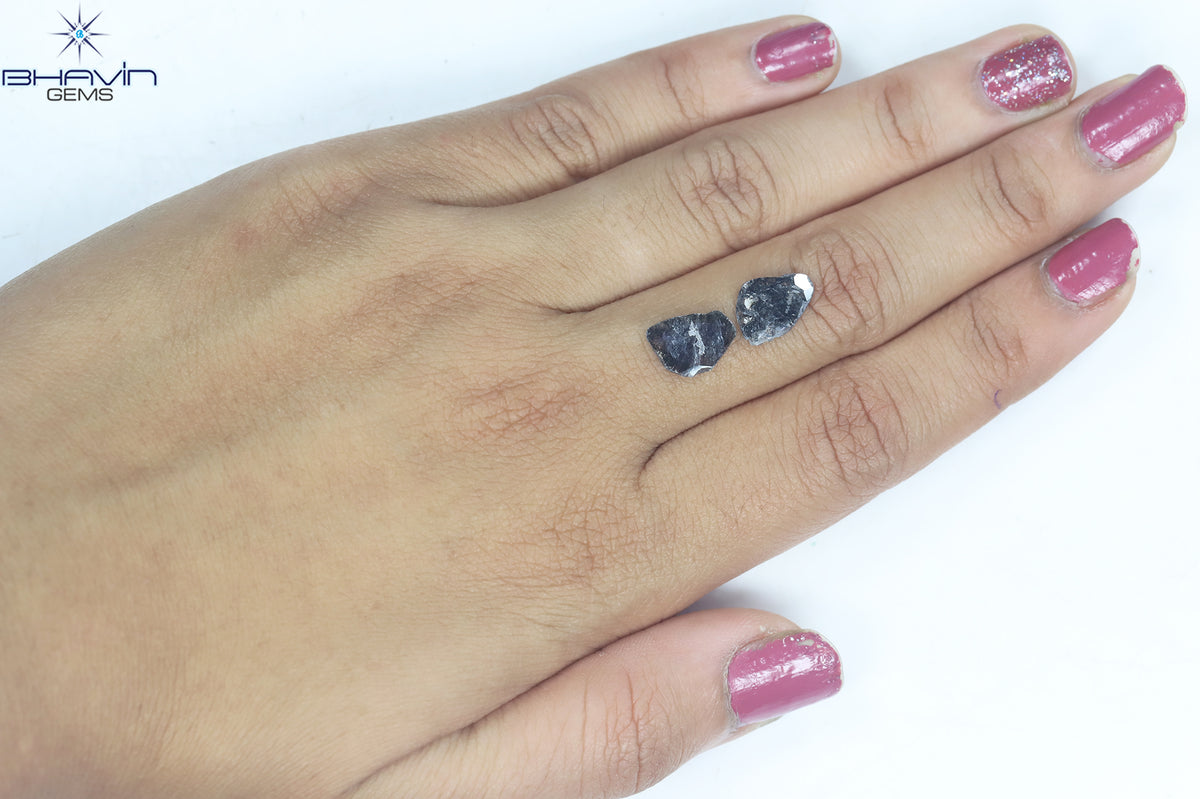 1.92 CT (2 Pcs) Slice Natural Diamond Salt And Pepper Color Clarity I3 (11.38 MM)
