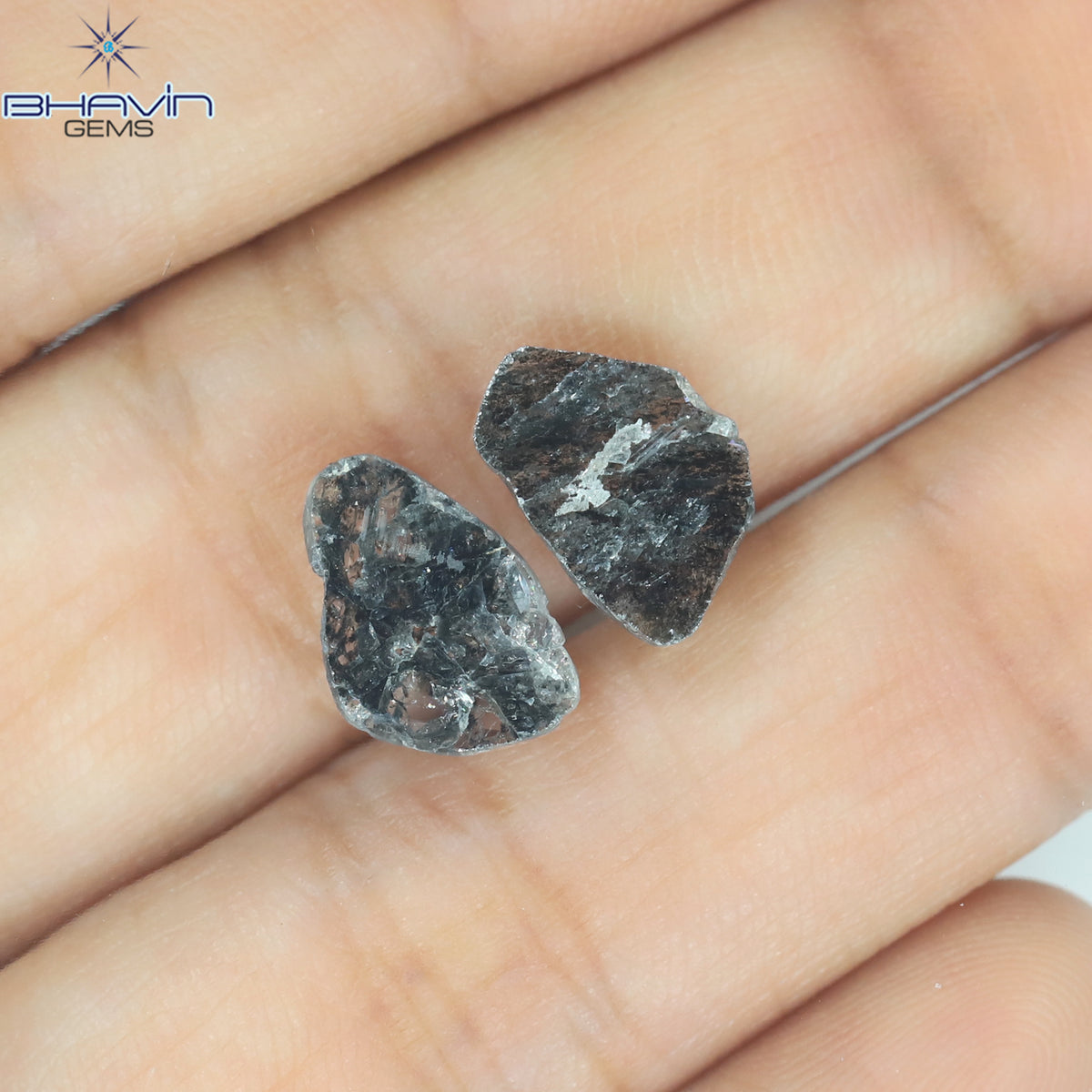 1.92 CT (2 Pcs) Slice Natural Diamond Salt And Pepper Color Clarity I3 (11.38 MM)