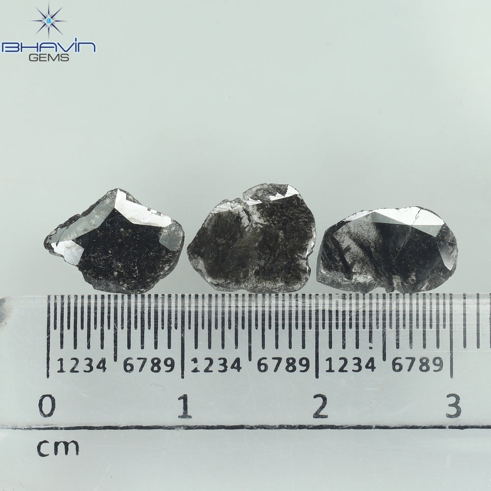 2.30 CT/3 ピース スライス形状 天然ダイヤモンド ソルト アンド ペッパー カラー I3 クラリティ (10.70 MM)