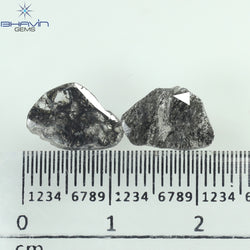 1.92 CT/2 ピース スライス形状 天然ダイヤモンド ソルト アンド ペッパー カラー I3 クラリティ (11.38 MM)