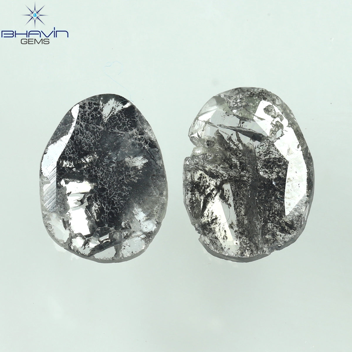 1.82 CT/2 個のスライス形状天然ダイヤモンド ソルト アンド ペッパー カラー I3 クラリティ (10.38 MM)