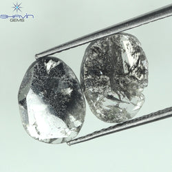 1.82 CT/2 個のスライス形状天然ダイヤモンド ソルト アンド ペッパー カラー I3 クラリティ (10.38 MM)
