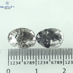 1.82 CT/2 個のスライス形状天然ダイヤモンド ソルト アンド ペッパー カラー I3 クラリティ (10.38 MM)