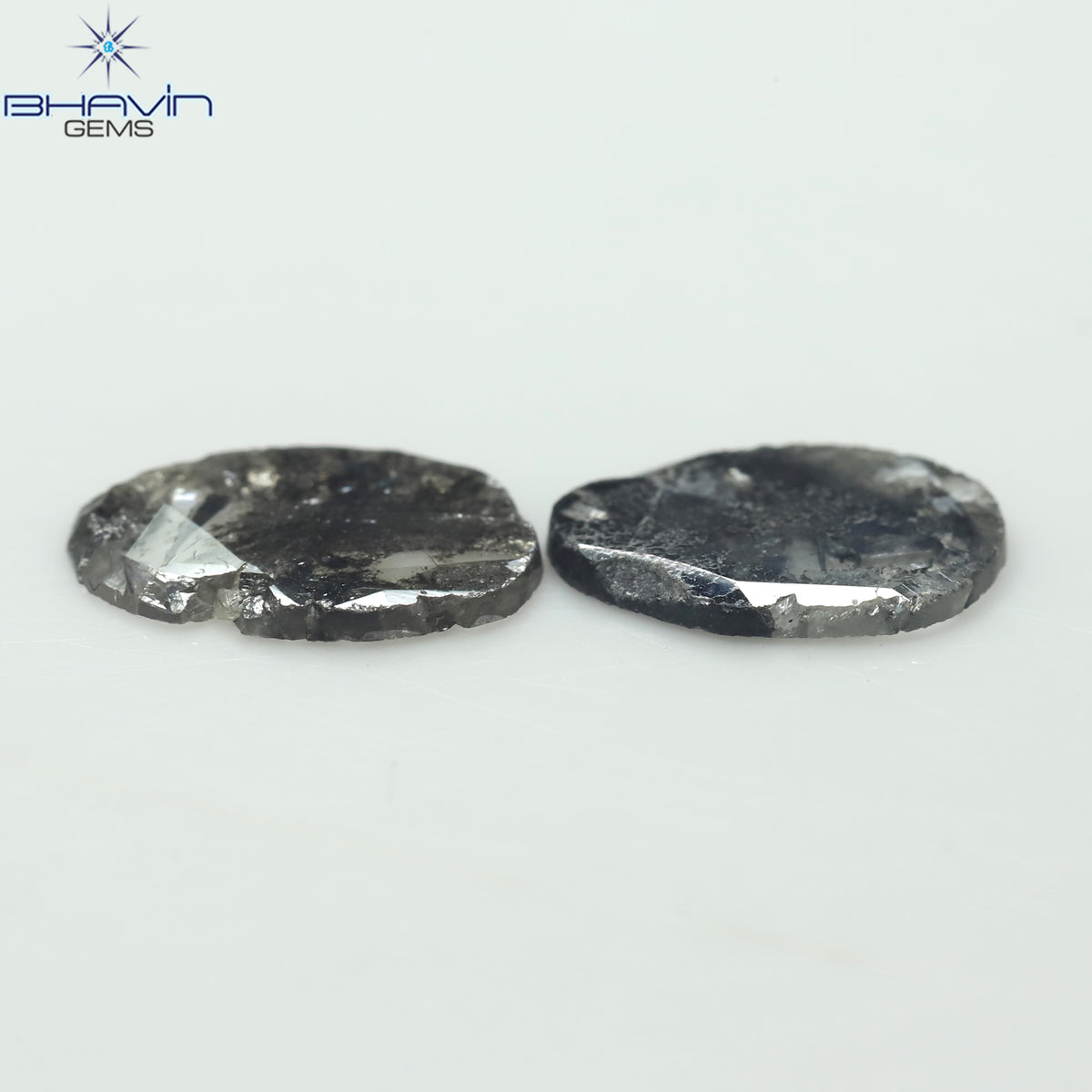 1.82 CT/2 個のスライス形状天然ダイヤモンド ソルト アンド ペッパー カラー I3 クラリティ (10.38 MM)