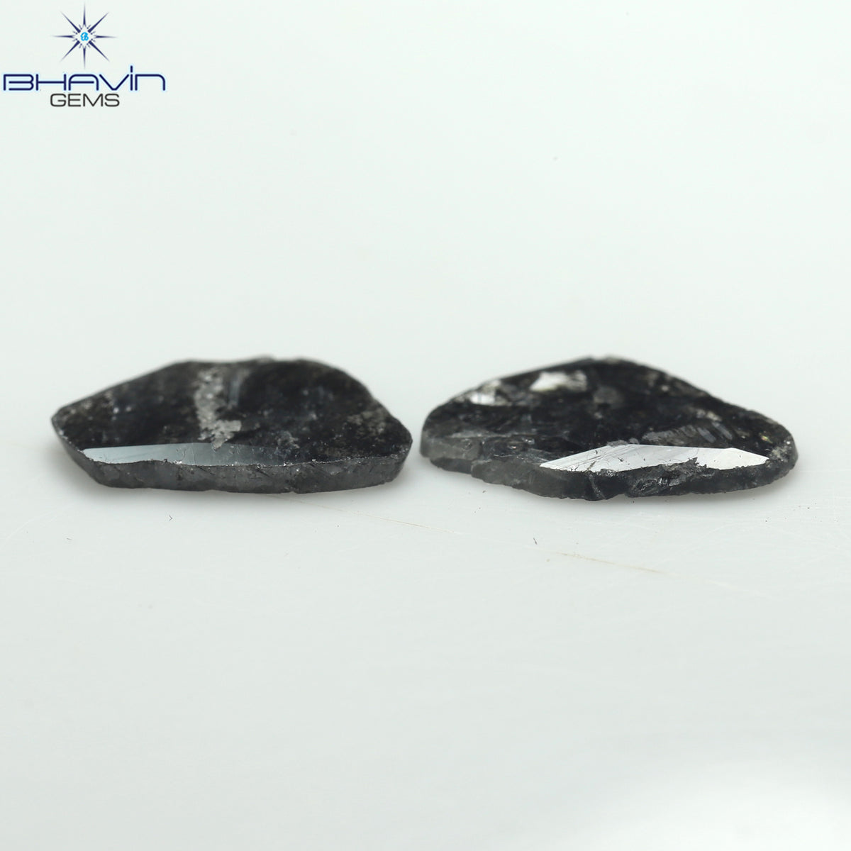 1.92 CT (2 Pcs) Slice Natural Diamond Salt And Pepper Color Clarity I3 (11.38 MM)