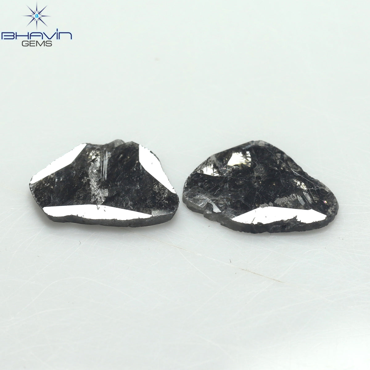 1.92 CT (2 Pcs) Slice Natural Diamond Salt And Pepper Color Clarity I3 (11.38 MM)