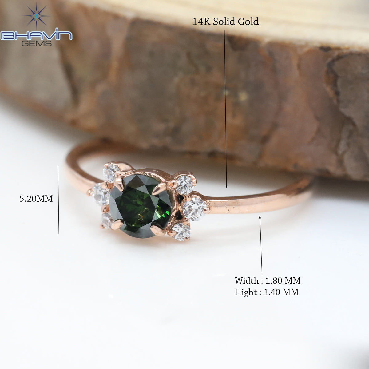 Gold Ring, Round Diamond, Green Diamond, Natural Diamond Ring, Engagement Ring, Wedding Ring, Diamond Ring
