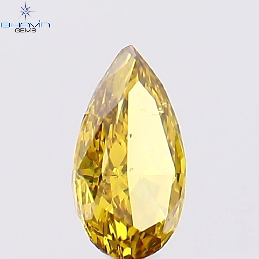 0.19 CT Pear Natural Diamond Enhanced Vivid Yellow Color Clarity VS2 (4.90 MM)