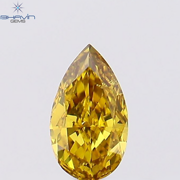 0.19 CT Pear Natural Diamond Enhanced Vivid Yellow Color Clarity VS2 (4.90 MM)