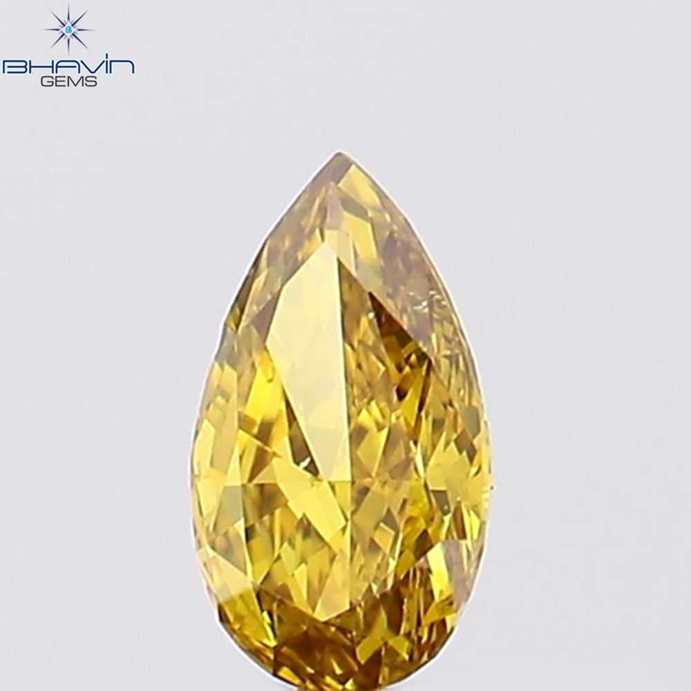 0.19 CT Pear Natural Diamond Enhanced Vivid Yellow Color Clarity VS2 (4.90 MM)