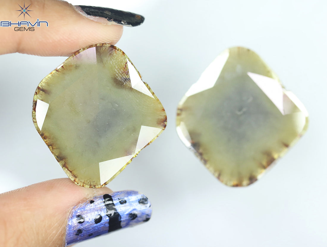 26.07 CT (2 Pcs) Slice Natural Brownish Grayish Yellow Diamond Clarity I3 (30.00 MM)