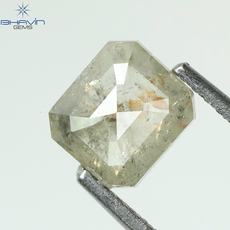 1.06 CT スクエア エメラルド シェイプ ナチュラル ダイヤモンド ソルト アンド ペッパー カラー クラリティ I3 (6.43 MM)