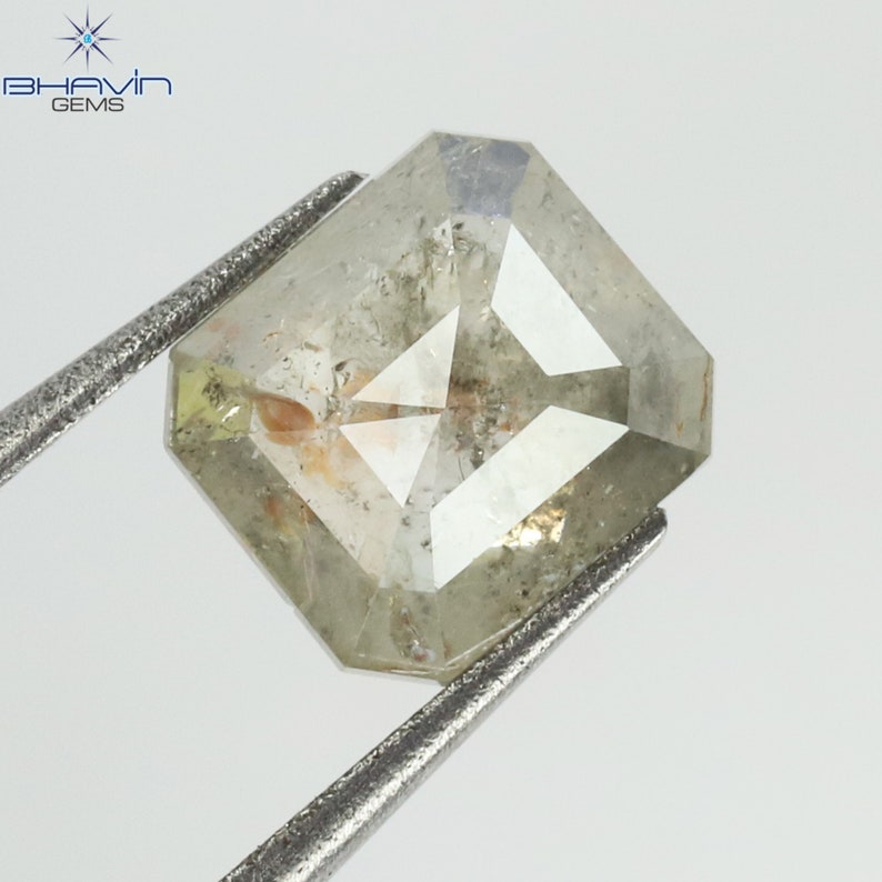 1.06 CT スクエア エメラルド シェイプ ナチュラル ダイヤモンド ソルト アンド ペッパー カラー クラリティ I3 (6.43 MM)