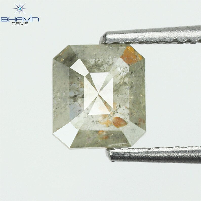1.06 CT スクエア エメラルド シェイプ ナチュラル ダイヤモンド ソルト アンド ペッパー カラー クラリティ I3 (6.43 MM)