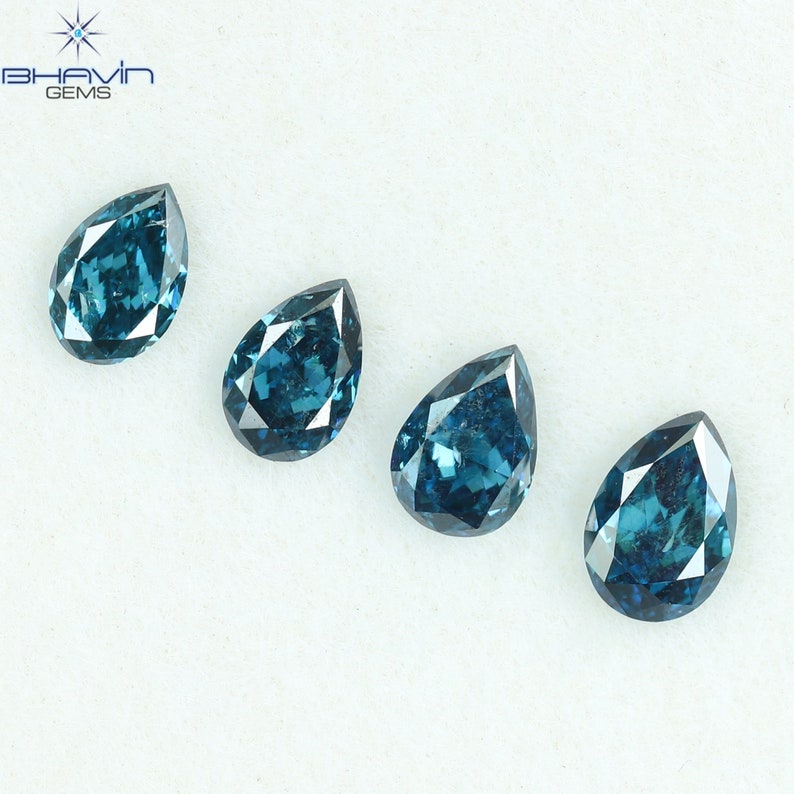 0.63 CT/4 Pcs Natural Pear Diamond Enhanced Blue Color Clarity I1 (4.57 MM)