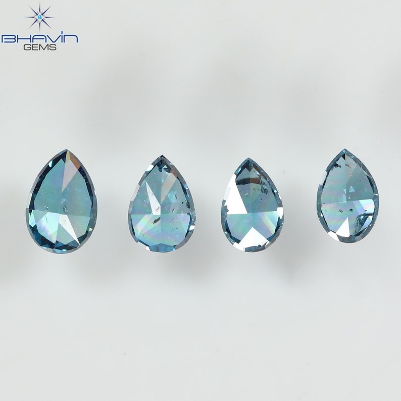 0.63 CT/4 Pcs Natural Pear Diamond Enhanced Blue Color Clarity I1 (4.57 MM)