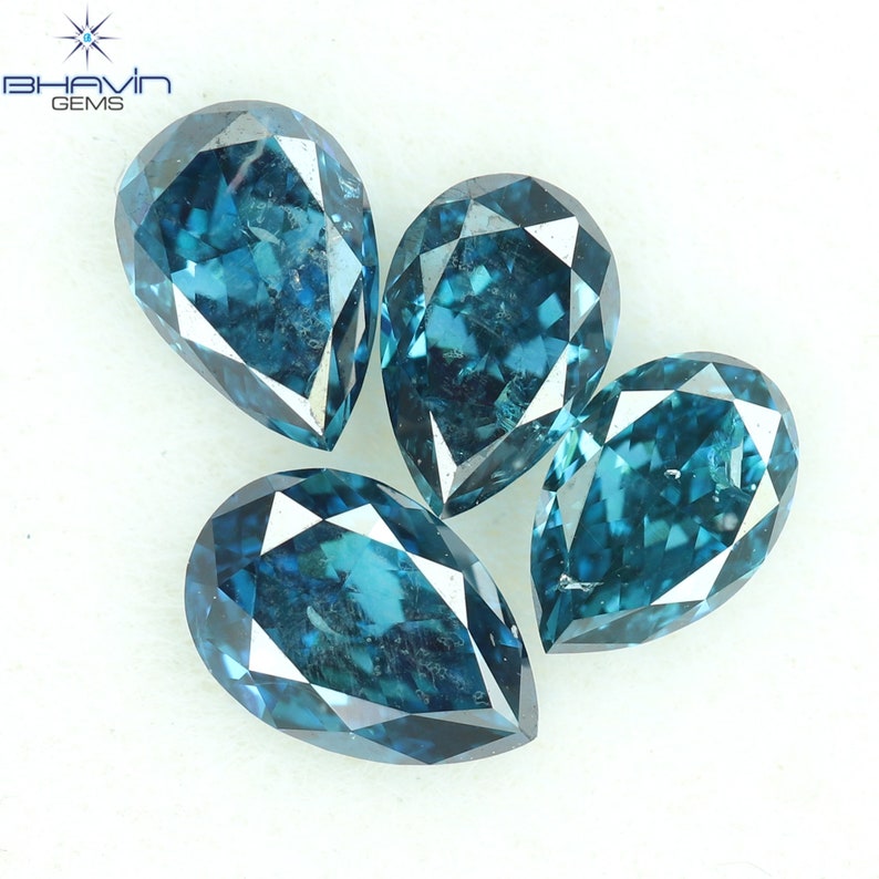 0.63 CT/4 Pcs Natural Pear Diamond Enhanced Blue Color Clarity I1 (4.57 MM)