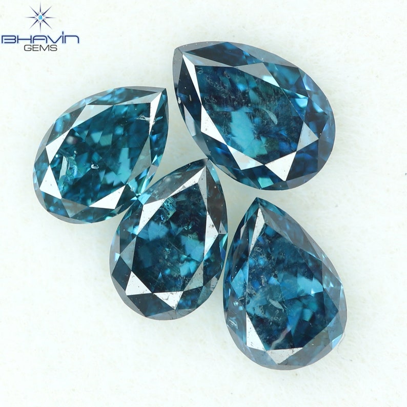 0.63 CT/4 Pcs Natural Pear Diamond Enhanced Blue Color Clarity I1 (4.57 MM)