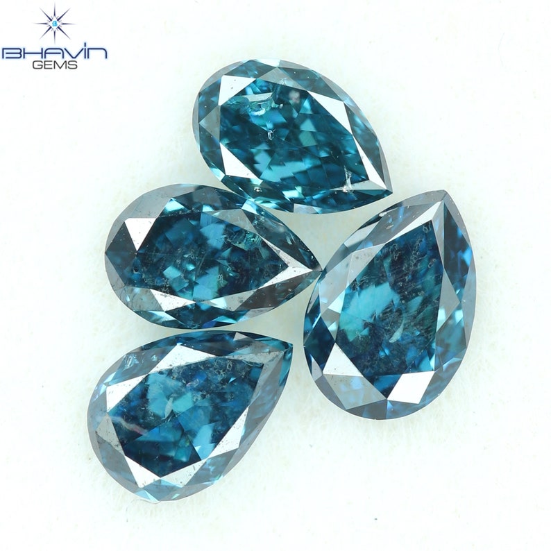 0.63 CT/4 Pcs Natural Pear Diamond Enhanced Blue Color Clarity I1 (4.57 MM)