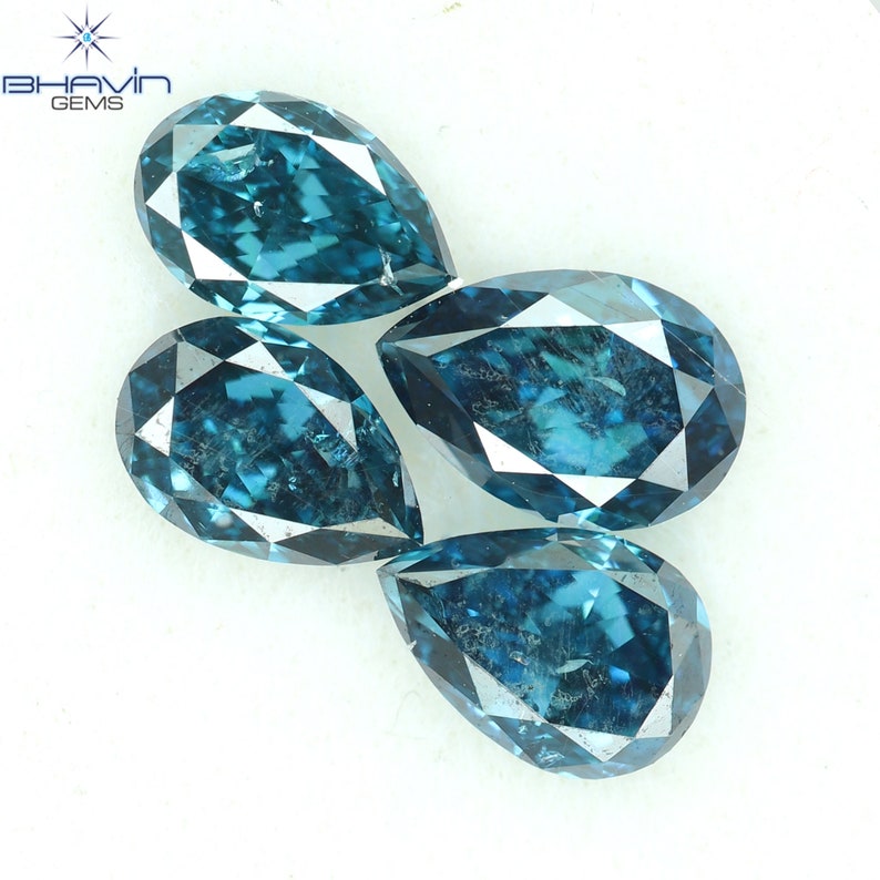 0.63 CT/4 Pcs Natural Pear Diamond Enhanced Blue Color Clarity I1 (4.57 MM)