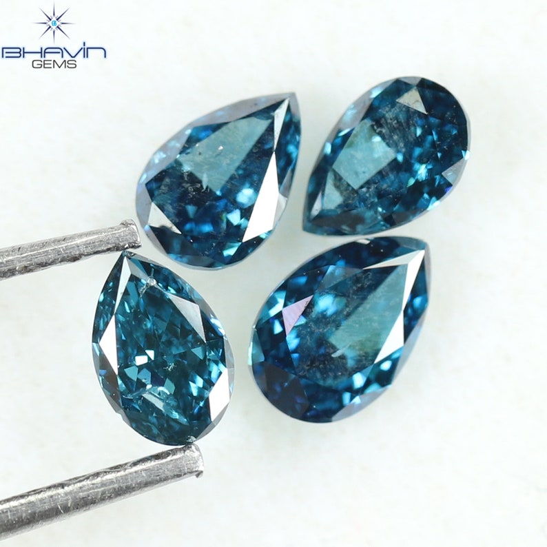 0.63 CT/4 Pcs Natural Pear Diamond Enhanced Blue Color Clarity I1 (4.57 MM)